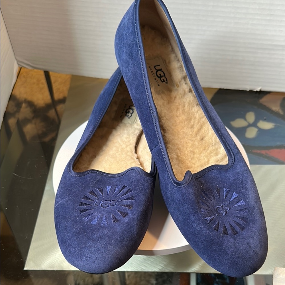 UGG Blue Suede Slippers Shoeswith Floral Medallion